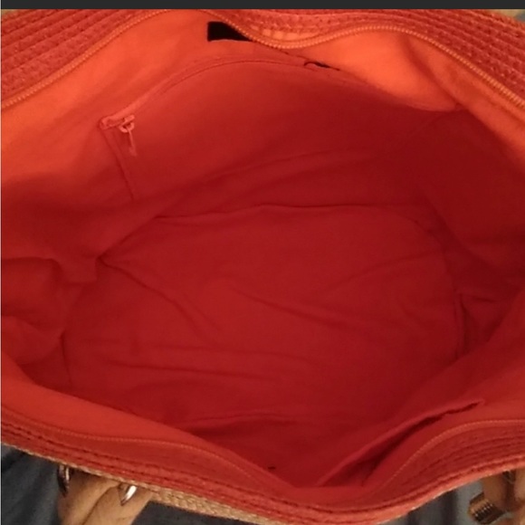 Orange & brown stripe beach tote  bag. - Picture 3 of 7